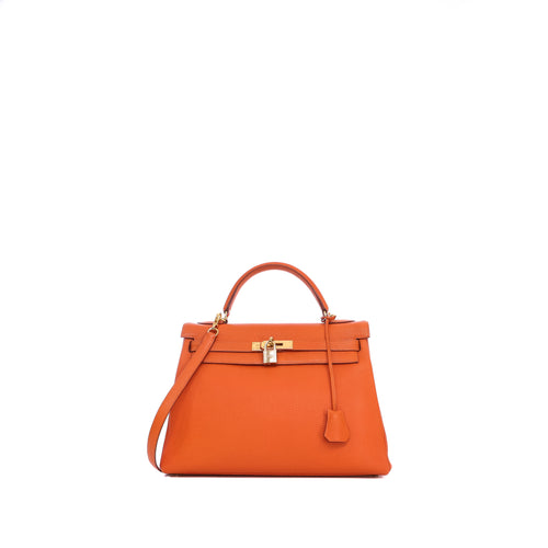 Sac À Main Kelly 32 Retourné Hermès Togo Orange - Hermès