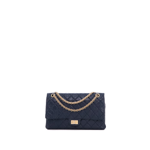 Sac Bandoulière 2.55 Gm Chanel Cuir De Veau Vieilli Marine - Chanel