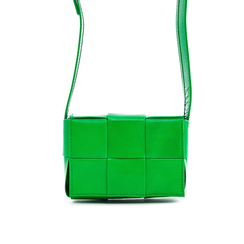 Sac Bandoulière Mini Cassette Bottega Veneta Cuir De Veau Intreccio Vert - Bottega Veneta