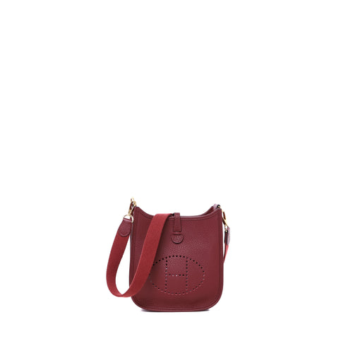 Sac Bandoulière Mini Evelyne Cuir Bordeaux - Hermès