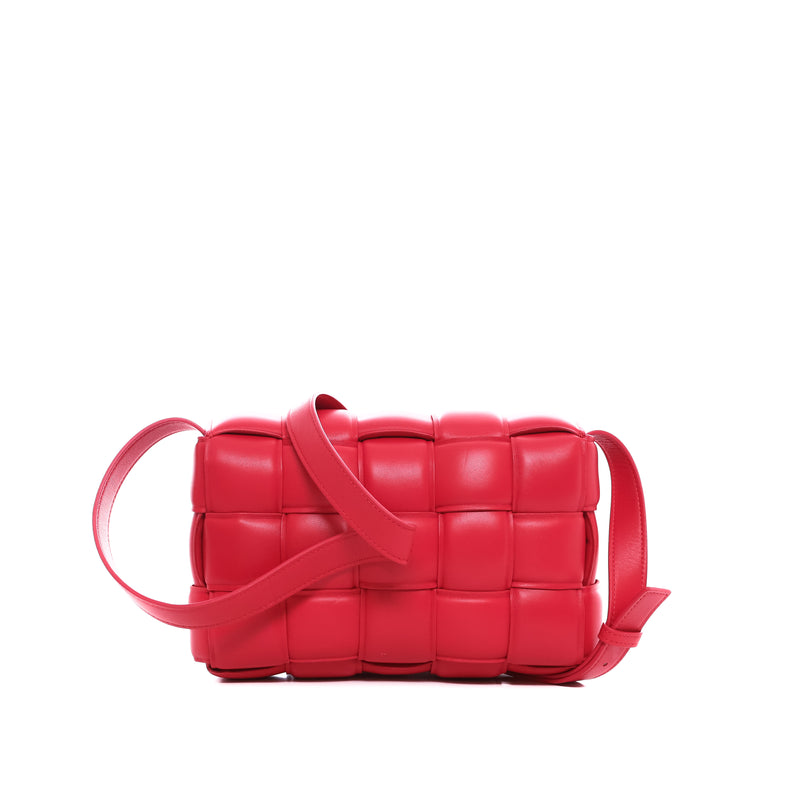 Sac Bandoulière Padded Cassette Bottega Veneta Cuir D'Agneau Souple Intreccio Rouge - Bottega Veneta