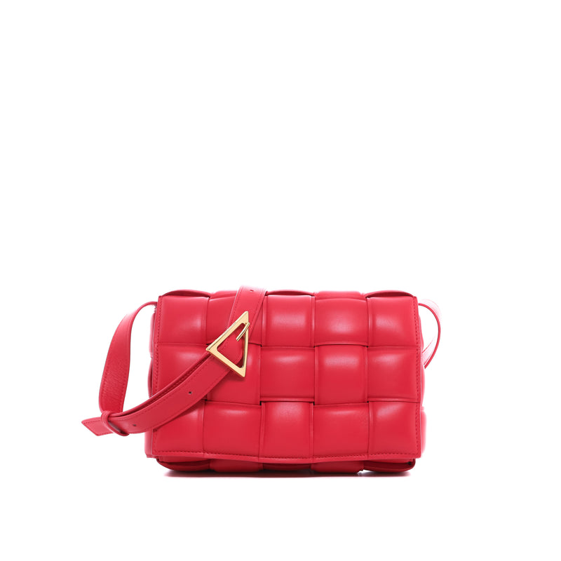 Sac Bandoulière Padded Cassette Bottega Veneta Cuir D'Agneau Souple Intreccio Rouge - Bottega Veneta