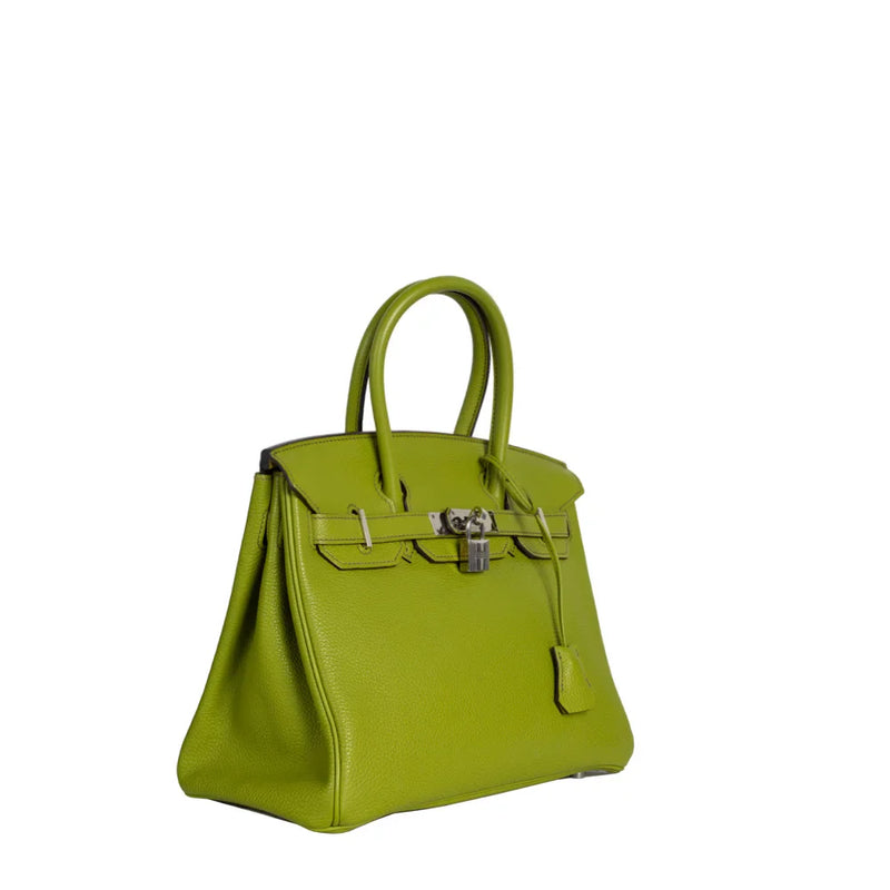 sac de seconde main birkin hermes en cuir vert côté