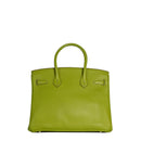 sac de seconde main birkin hermes en cuir vert dos