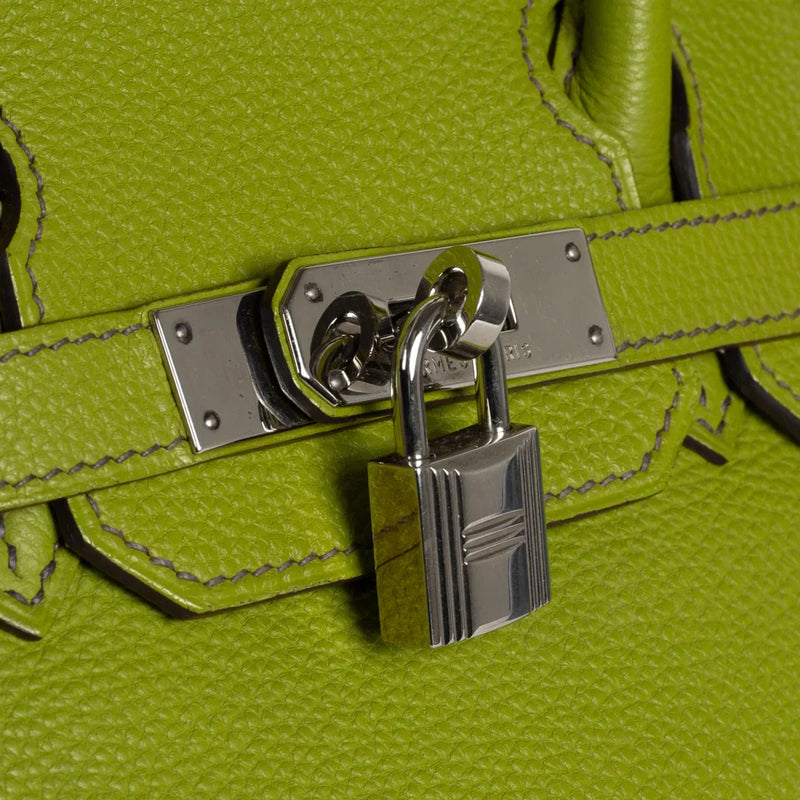 sac de seconde main birkin hermes en cuir vert défaut 1