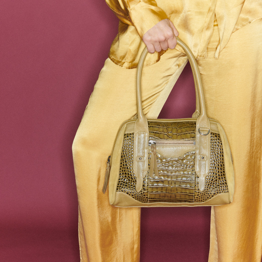Sac Bowling Cuir Embossé Croco June S Kaki
