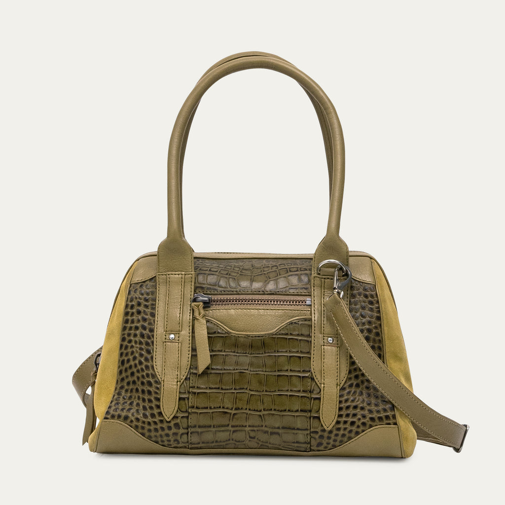 Sac Bowling Cuir Embossé Croco June S Kaki