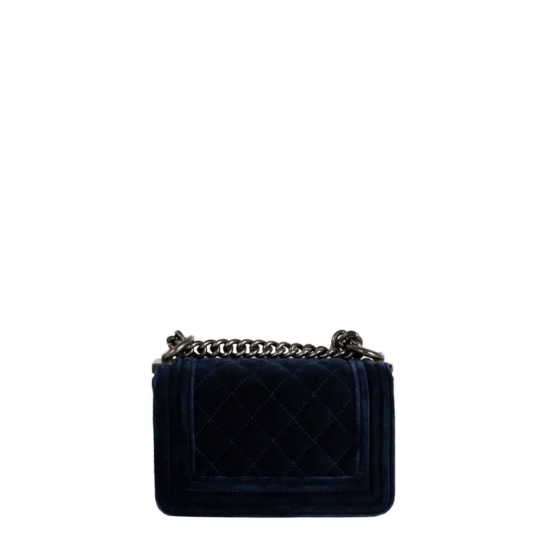 sac de seconde main boy chanel  en velours bleu dos