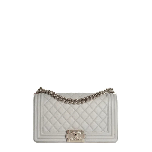 sac de seconde main boy chanel  en cuir gris  face