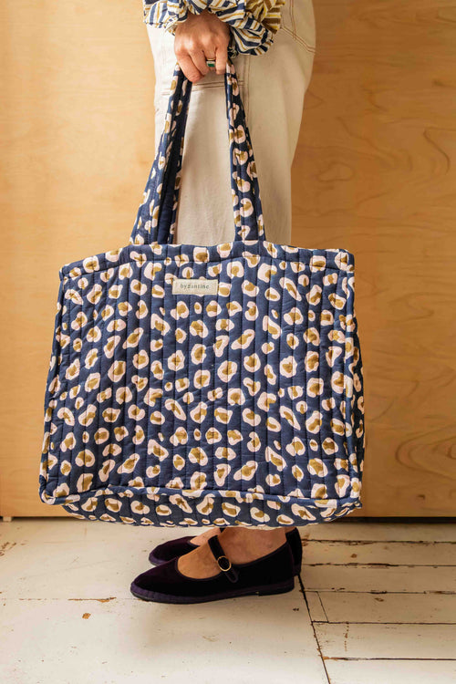 Leopard Tote Bag - Navy Blue