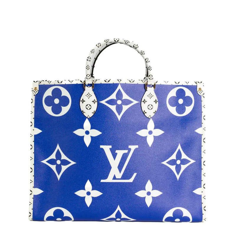 sac de seconde main on the go  louis vuitton  en cuir empreinte bleu dos