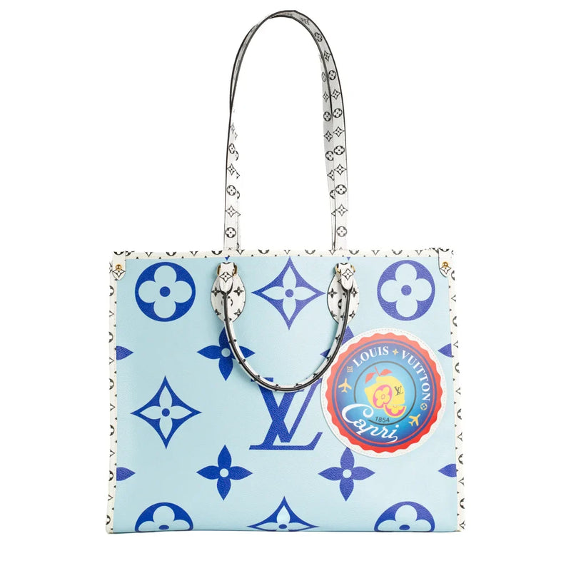 sac de seconde main on the go  louis vuitton  en cuir empreinte bleu anse