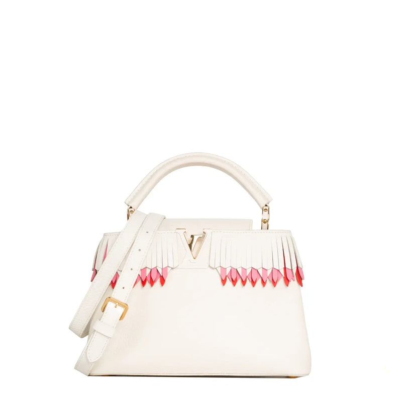 sac de seconde main capucines  louis vuitton  en cuir blanc face