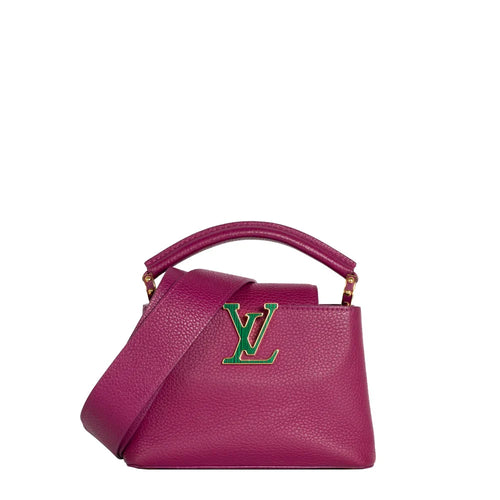 sac de seconde main capucines  louis vuitton  en cuir violet face