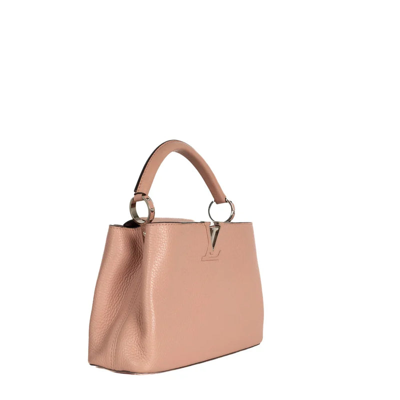 sac de seconde main capucines louis vuitton en cuir rose  côté