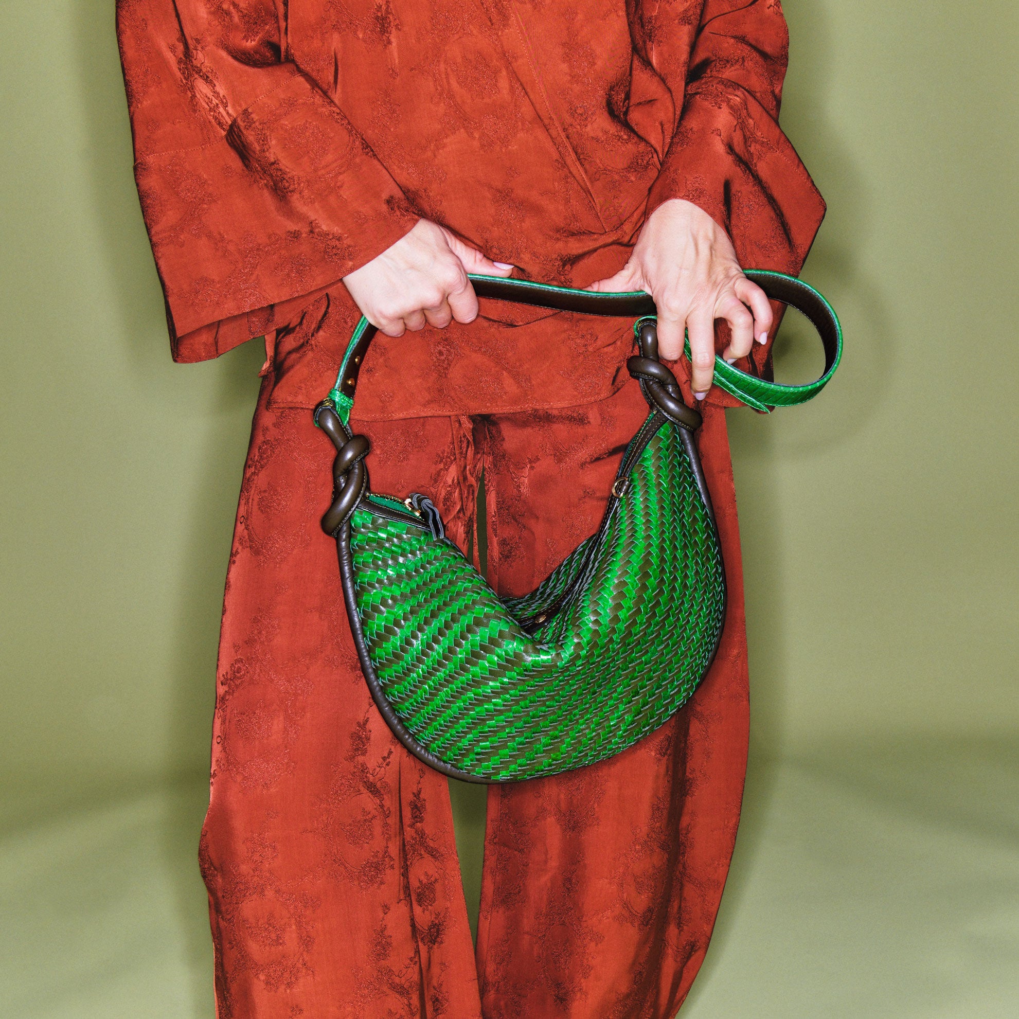 Sac Chris Cuir Tressé Romarin