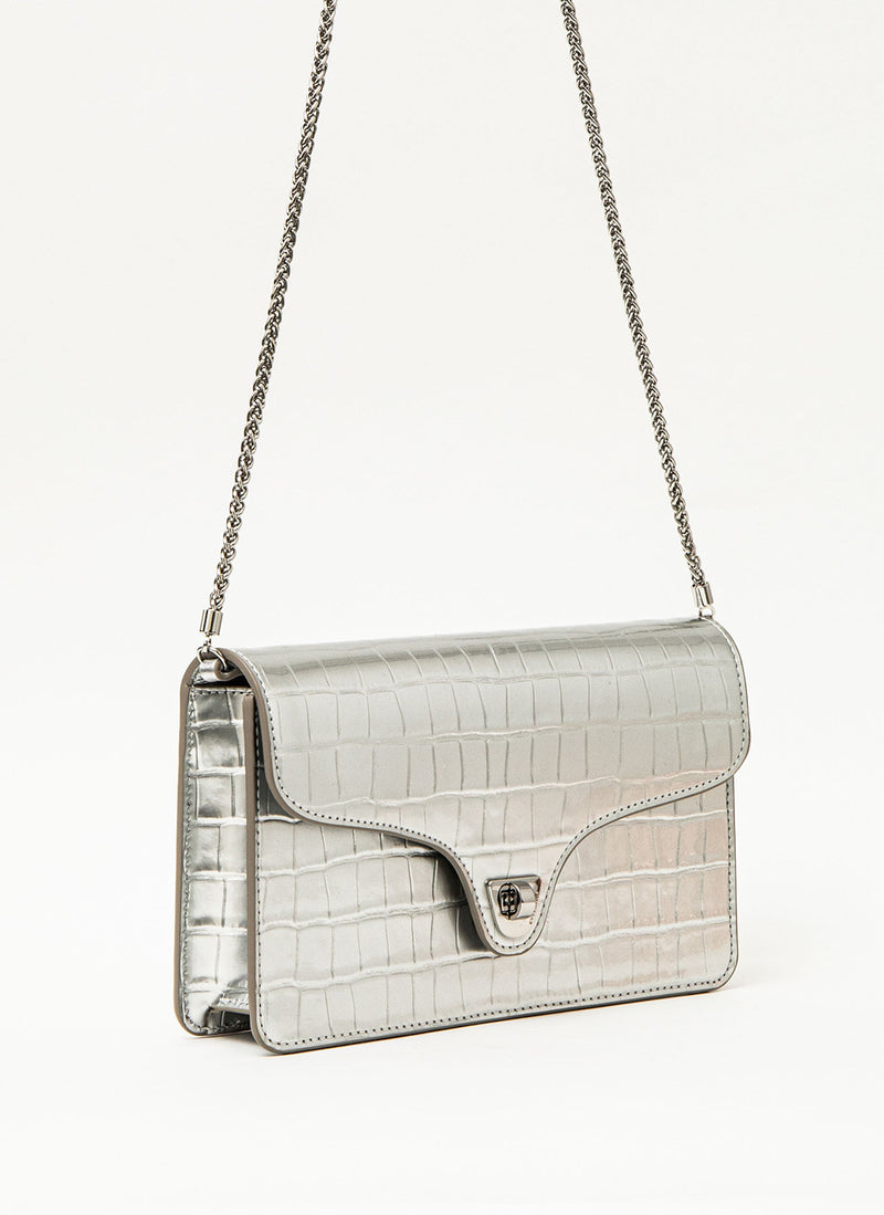 Coccinelle - Sac Clutch Florence Croco - Silver - Femme