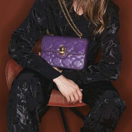 Ava Medium Violet Embroidered Leather Bag