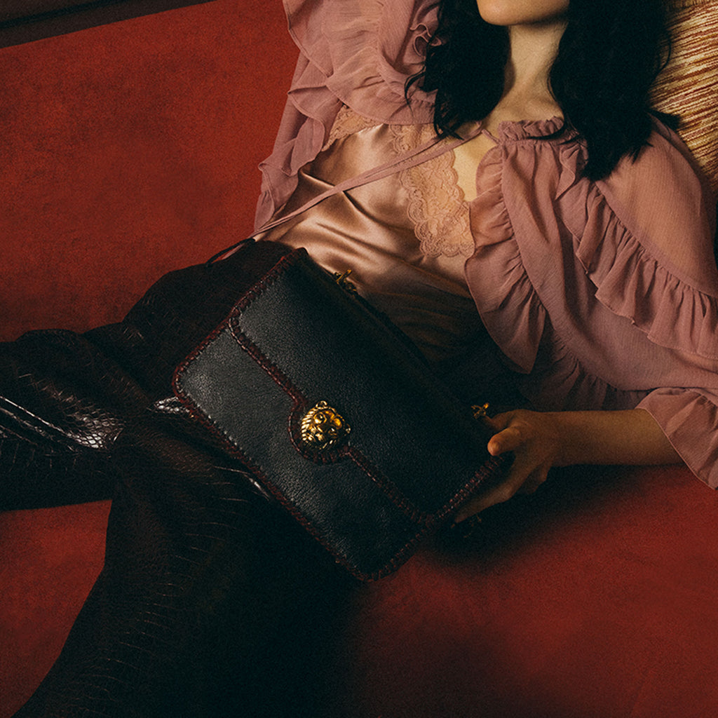 Sac Cuir Big Ava Brodé Brun