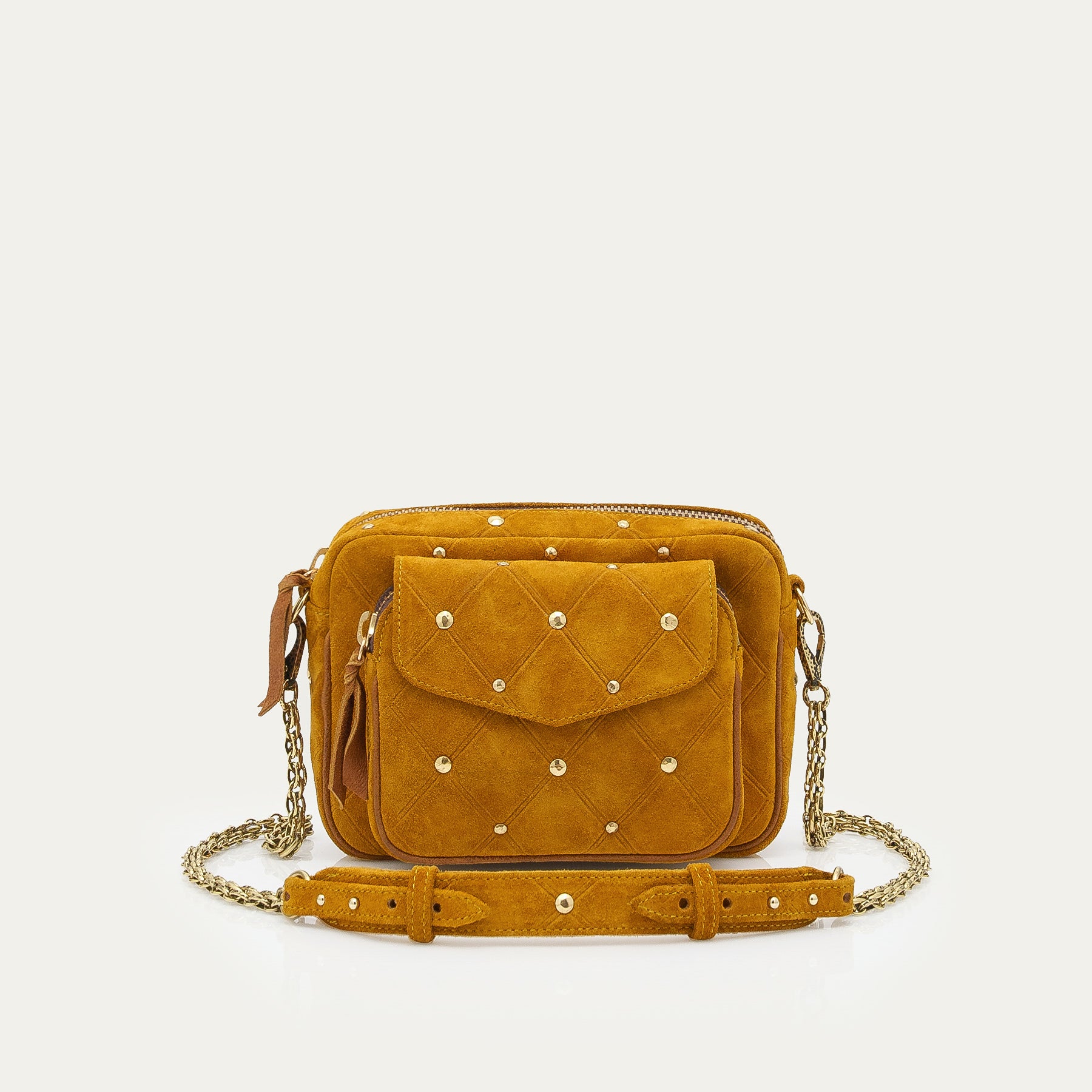 Sac Cuir Charly Suède Ambre Cloutée