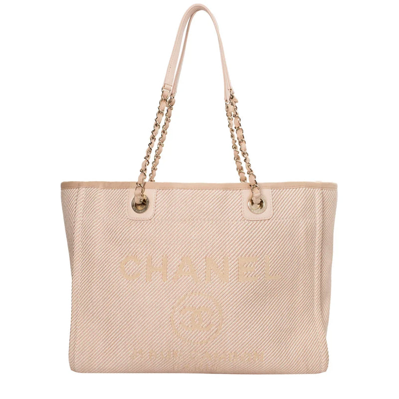 sac de seconde main deauville  chanel  en toile rose anse