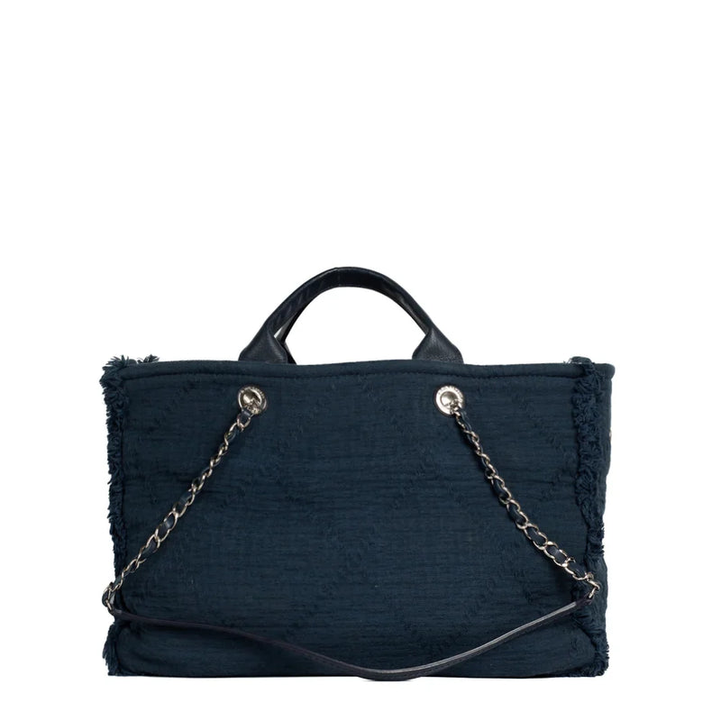 sac de seconde main deauville chanel  en tissu bleu dos