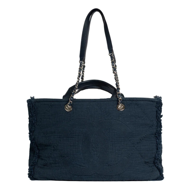 sac de seconde main deauville chanel  en tissu bleu face