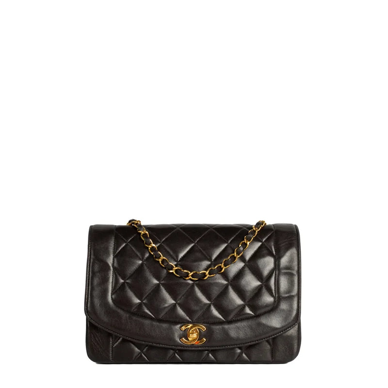 sac de seconde main diana  chanel  en cuir noir face