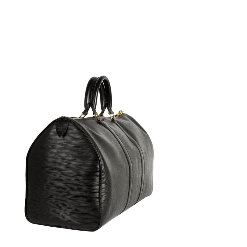 sac de seconde main keepall  louis vuitton en cuir épi noir  côté