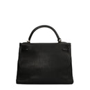 sac de seconde main kelly  hermès en cuir noir dos