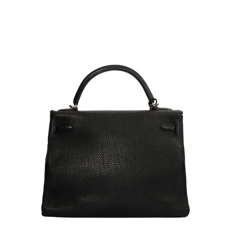 sac de seconde main kelly  hermès en cuir noir dos