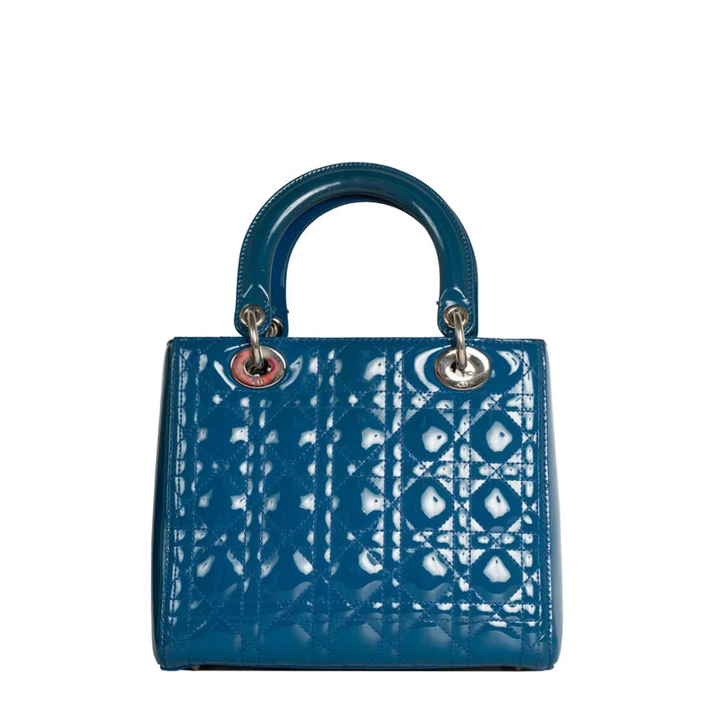 sac de seconde main lady dior  dior  en cuir verni bleu dos