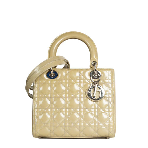 sac de seconde main lady dior  dior  en cuir verni beige face