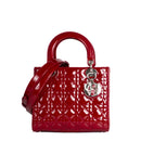 sac de seconde main lady dior   en cuir verni rouge face