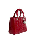 sac de seconde main lady dior   en cuir verni rouge côté