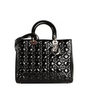 sac de seconde main lady  dior en cuir verni noir face