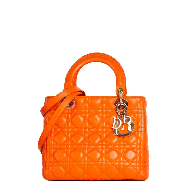 sac de seconde main lady dior  dior  en cuir orange  face