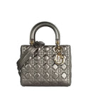 sac de seconde main lady dior  en cuir argenté face