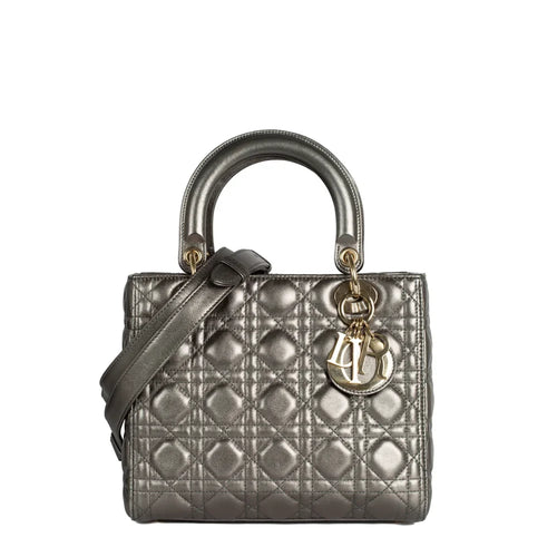 sac de seconde main lady dior  en cuir argenté face