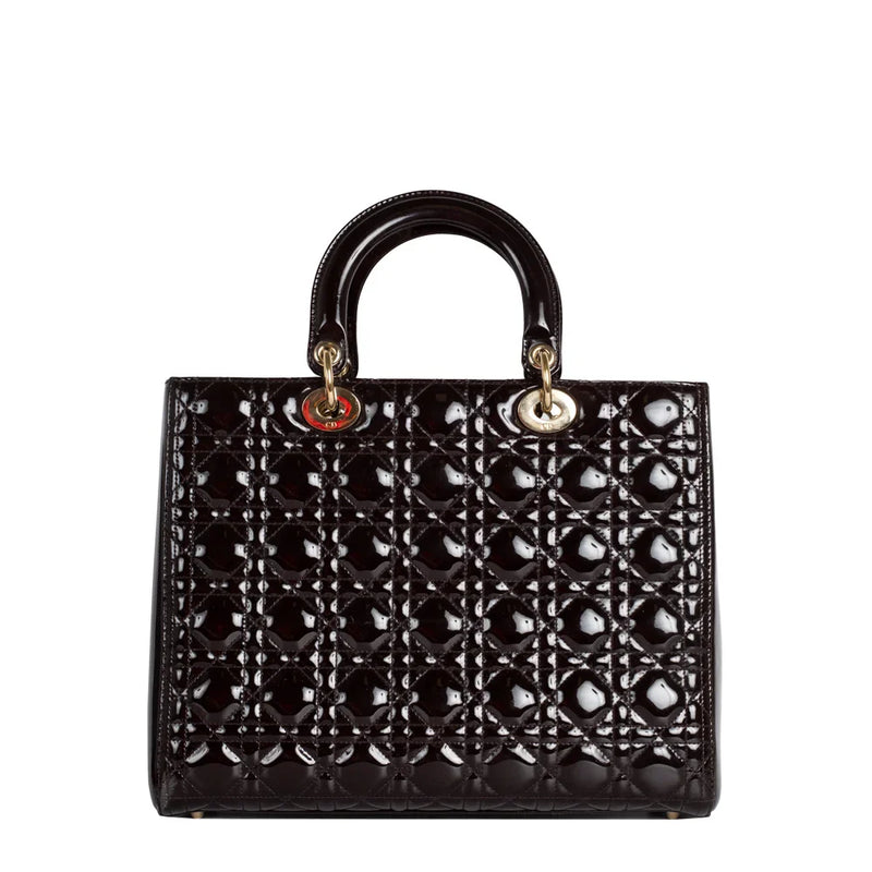 sac de seconde main lady dior   en cuir verni marron  dos