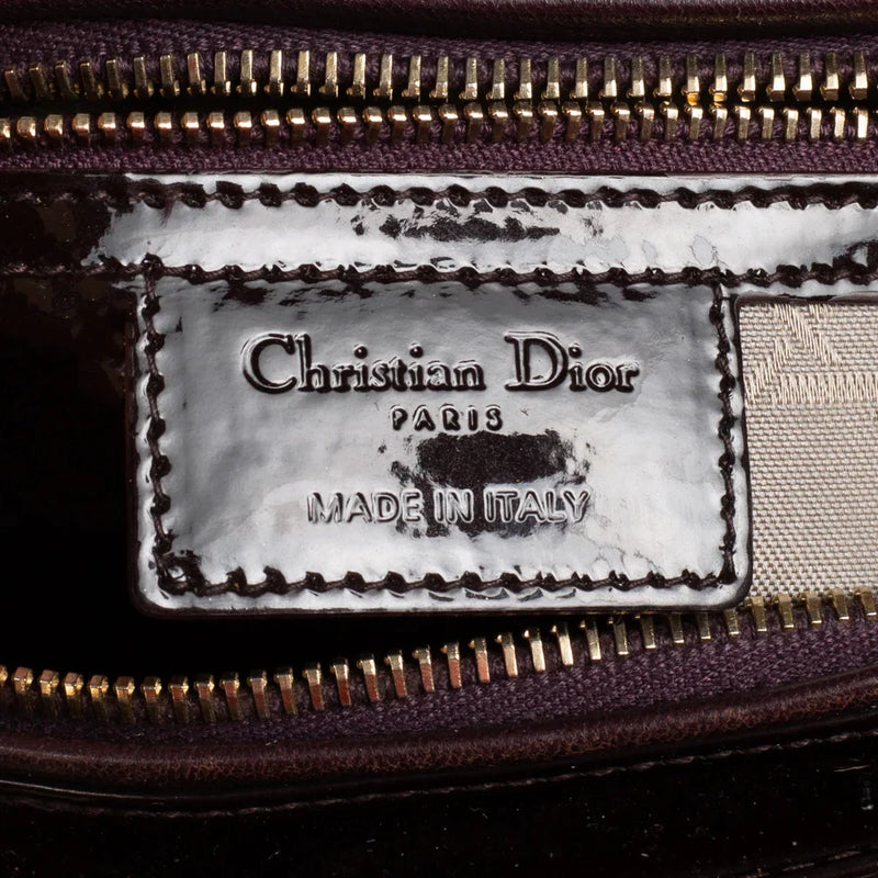 sac de seconde main lady dior   en cuir verni marron  label