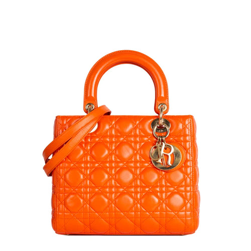 sac de seconde main lady dior   en cuir orange  face