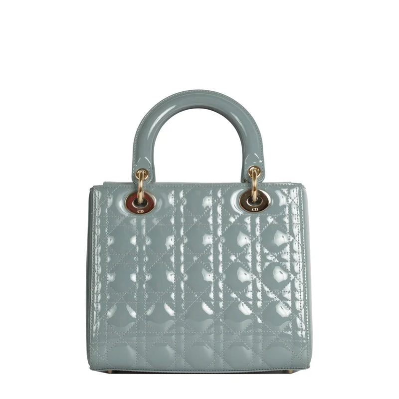 sac de seconde main lady  dior en cuir verni bleu dos