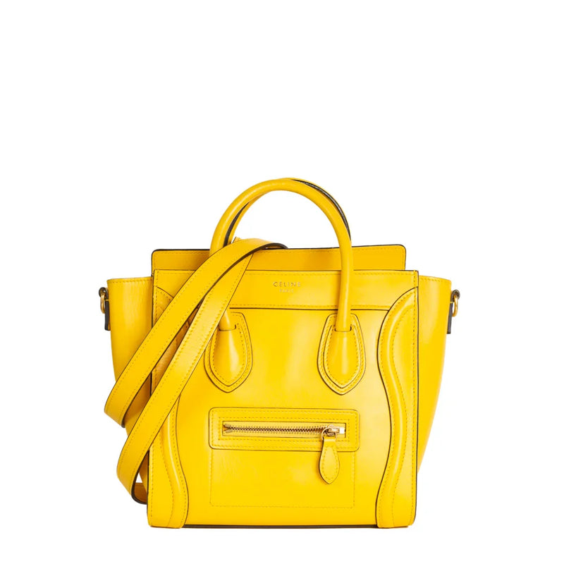 sac de seconde main luggage céline  en cuir jaune face