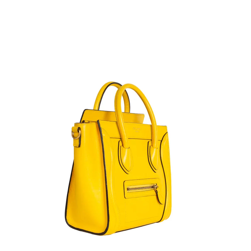 sac de seconde main luggage céline  en cuir jaune côté