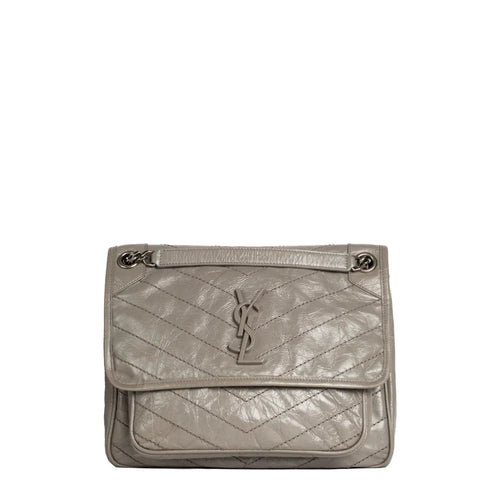 sac de seconde main niki  saint laurent  en cuir gris face