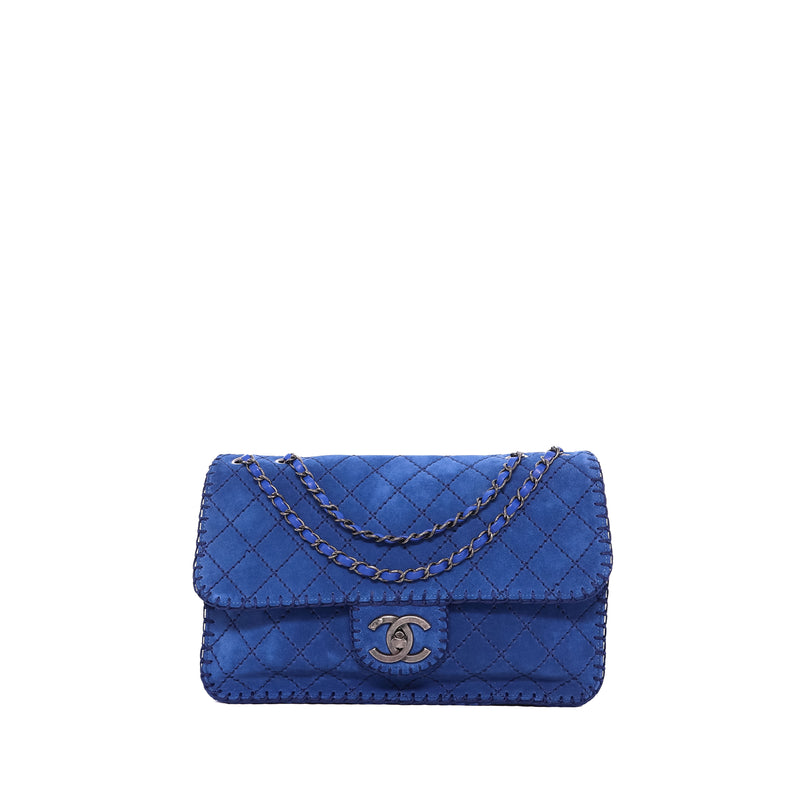 Sac Porté Épaule Jumbo Suede Bleu - Chanel