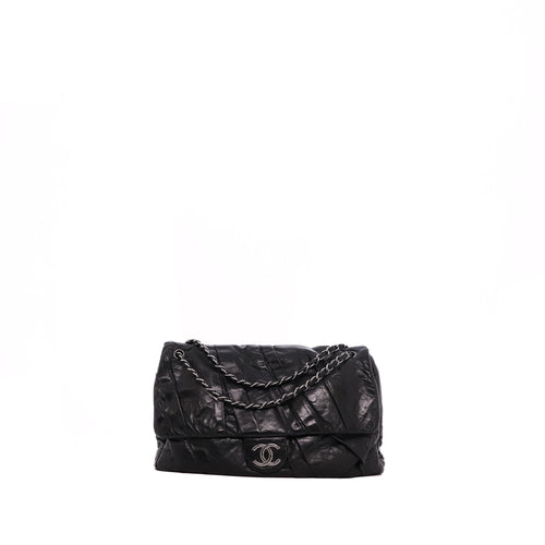 Sac Porté Épaule Twisted Maxi Flap Chanel Cuir Froissé Noir - Chanel