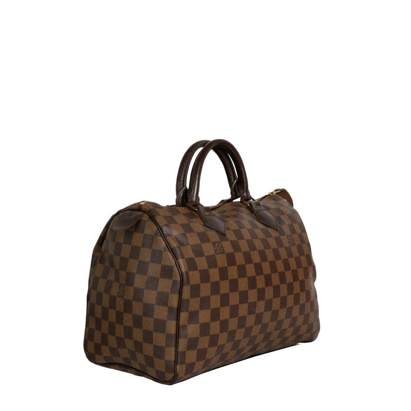 sac de seconde main speedy  louis vuitton  en toile damier ébène côté