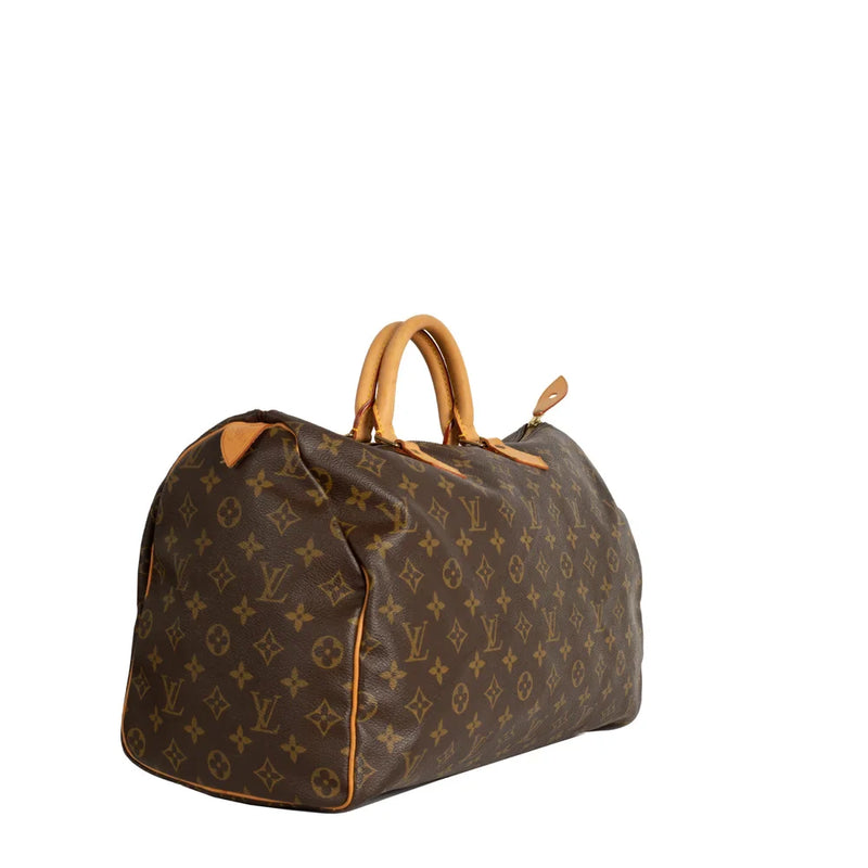 sac de seconde main speedy louis vuitton en toile monogram marron côté